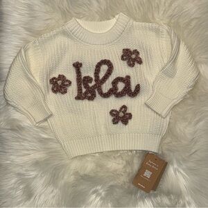 NWT custom “Isla” knit sweater, cream with dark heather. Size 12/18 months